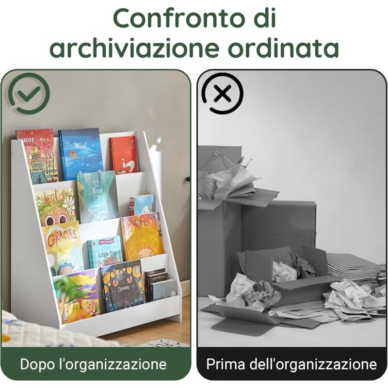 Libreria Montessori Per Bambini A Forma Di Albero - Con Ruote, 2 Ripiani, In Legno MDF, Bianco O Verde - Foto 12