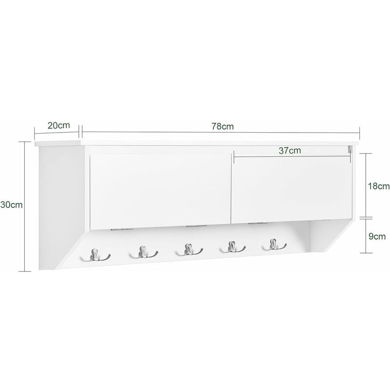 SoBuy® mensola da parete ES con 5 ganci e 2 cassetti Moderno scaffale da parete colore bianco FRG178-W appendiabiti 