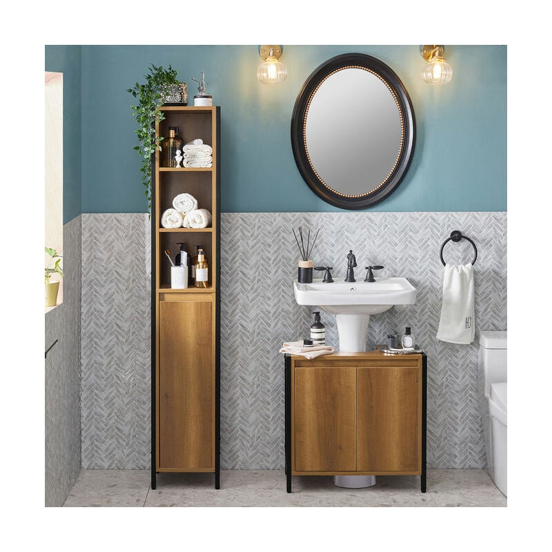 SoBuy Mobiletto alto da bagno Mobile a colonna bagno salvaspazio con 3  scomparti a giorno e 1 anta vintage 30x28x168 cm BZR62-PF