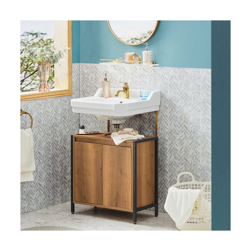 SoBuy Mobiletto da Bagno Armadietto Sottolavabo da Bagno con 2 Ante a Terra  in Legno BZR63-PF