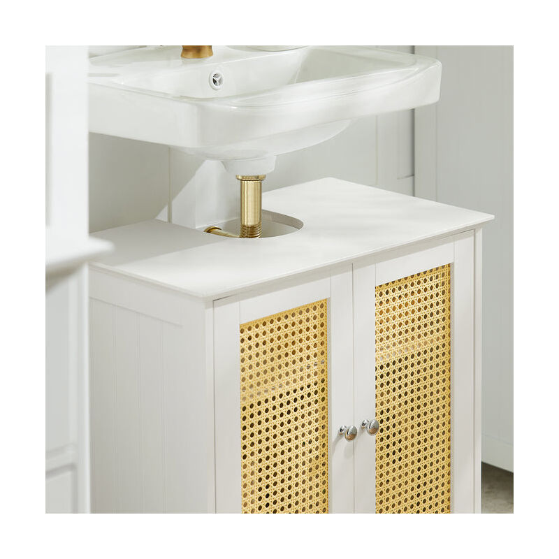 Mobiletto per lavandino bagno Mobile sotto lavabo con 2 ante senza  lavandino Bianco e Naturale, 60x35x58 cm, BZR72-W SoBuy