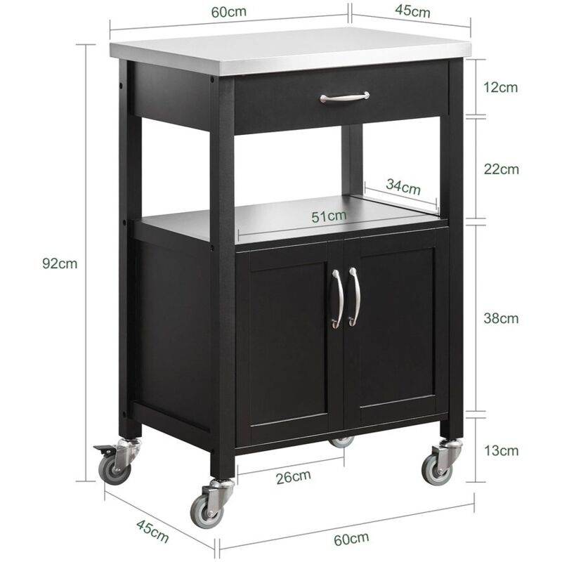 Carrello Portaoggetti HOMCOM Nero: Organizzazione 3 Ripiani e Cestini