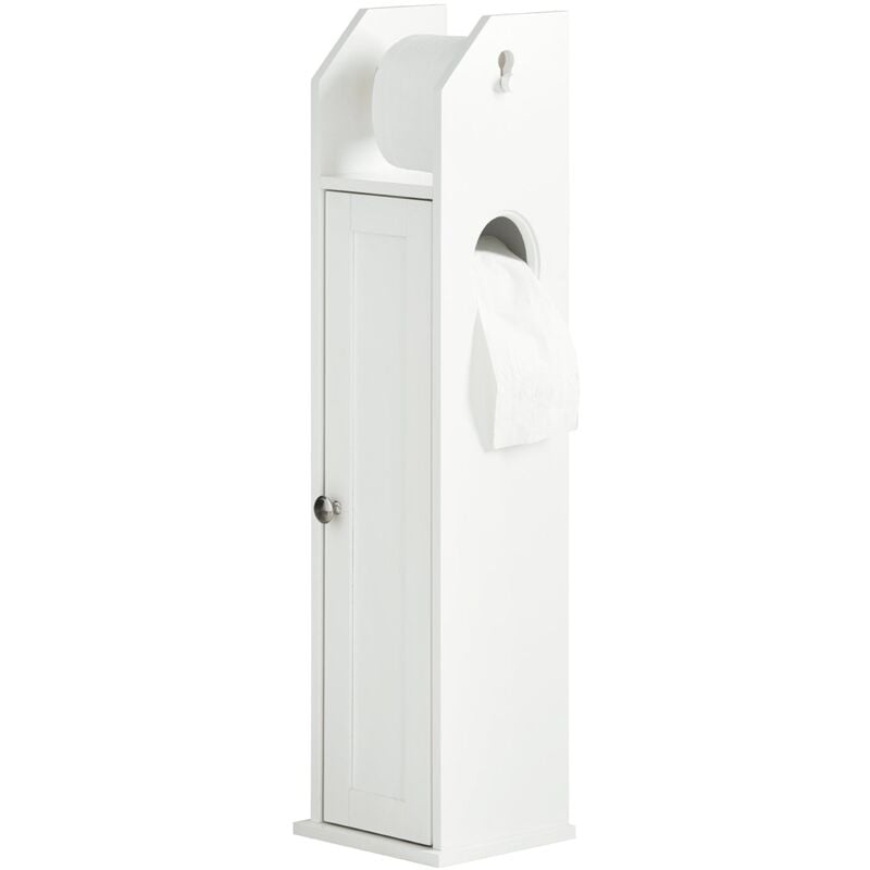 SoBuy FRG135-W,Piantana portarotolo e portascopino 2 in 1, Mobile bagno,  bianco, IT