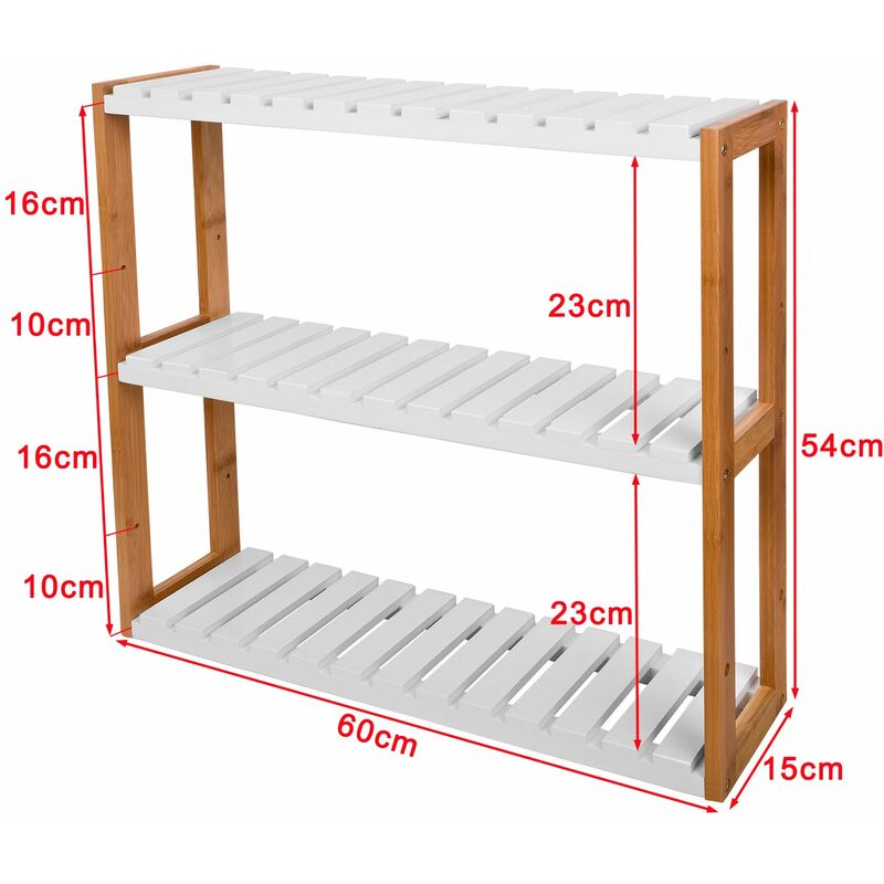 SoBuy Mensola da parete, scaffale pensile, mensola da bagno, soggiorno,  cucina, mensola ufficio, mensola bambù,FRG28-WN,IT (B60xT15xH54cm)