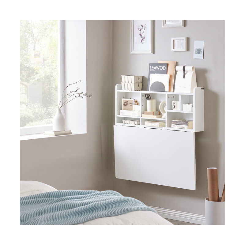 SoBuy Scrivania pieghevole tavolo da muro con libreria, bianco FWT07-W