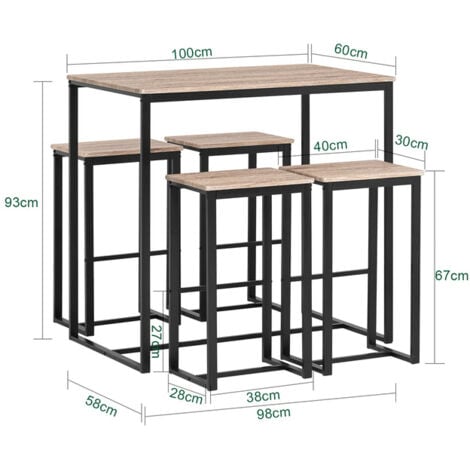 SoBuy Set 5 Pezzi Tavolo con 4 sgabelli Mobile Bar per casa Stile Industriale L100P60A96cm Legno OGT15-N