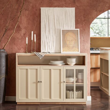 Bealife Credenza Cucina, Mobile da Cucina con 2 Armadi e 2 Cassetti, Ideale per Soggiorno, Ingresso, Foyer e Sala da Pranzo,90x40x80cm (Grigio