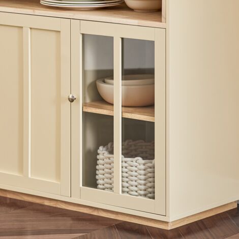Credenza buffet con 2 ante in vetro Mobile da cucina Mobile microonde 120x40x90cm Beige FSB81-MI