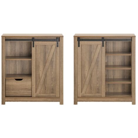 Wnutrees Armadietto Da Bar Con Stazione Di Ricarica USB – Credenza Con Porta A Scorrimento Stile Fienile, 99 Cm, Nero – Per Cucina E Soggiorno
