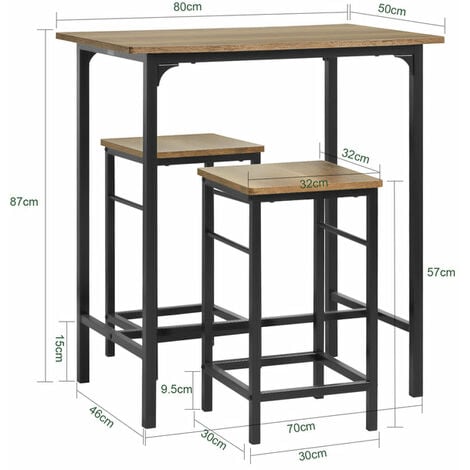 SoBuy Set 3 Pezzi Tavolo con 2 sgabelli Mobile Bar per casa Stile  Industriale Grigio, L80P50A88cm