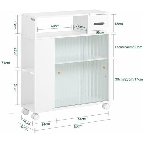 Carrello Salvaspazio Per Bagno Con Ante Scorrevoli - Mobile Con Ruote, Bianco. Per Organizzare! - Foto 3
