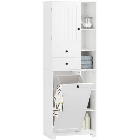 Homhedy Armadietto Da Bagno Alto 170 Cm, 2 Ante E 1 Cassetto, Ripiani Regolabili, Mobile Da Pavimento Nero