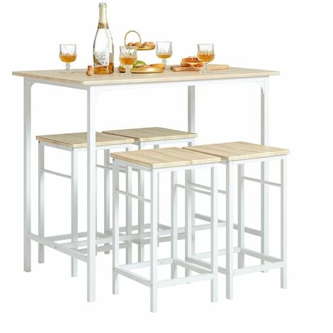 SoBuy Set 5 Tavolo con 4 sgabelli,Bancone Bar tavolo bar con sgabelli  penisola cucina Bianco OGT22-WN