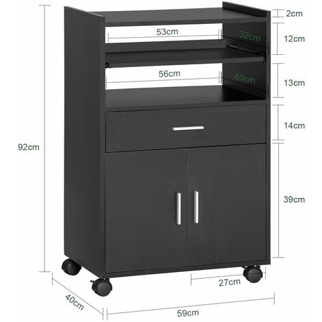SoBuy Scaffale per Forno a microonde, Carrello da cucina,credenza con route, Nero FSB09-SCH