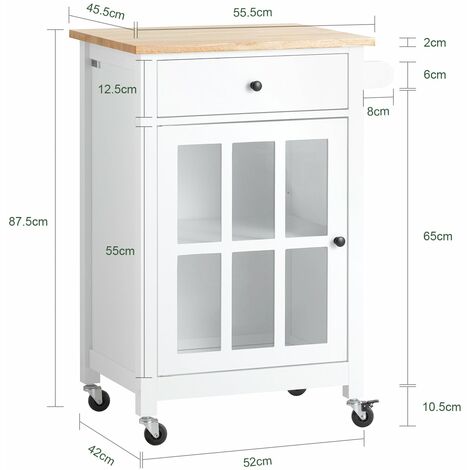 SoBuy Credenza Cucina Legno Carrello Cucina con Ruote Piano in Legno massello di hevea Nero 634688cm colore nero FKW98-WN