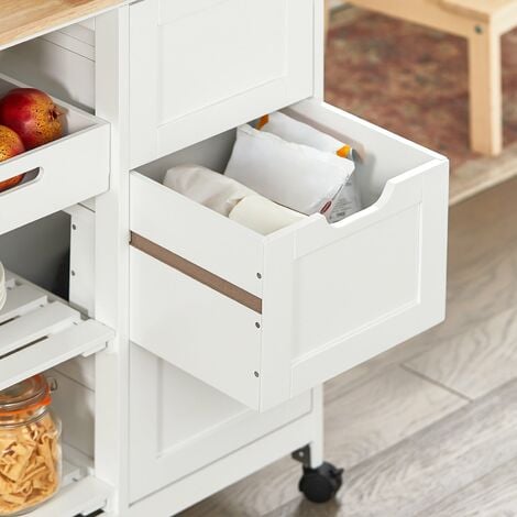 SoBuy Carrello Cucina Credenza da Cucina o Bagno con 3 cassetti e 1 Cestino L68P38A85 cm colore bianco FKW79-W