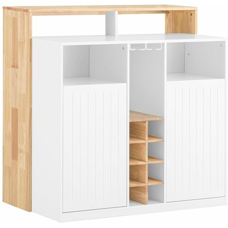 Penisola Cucina Mobile Sobuy - Credenza Bianco/Naturale 105x60x105 Cm Con Piano In Legno