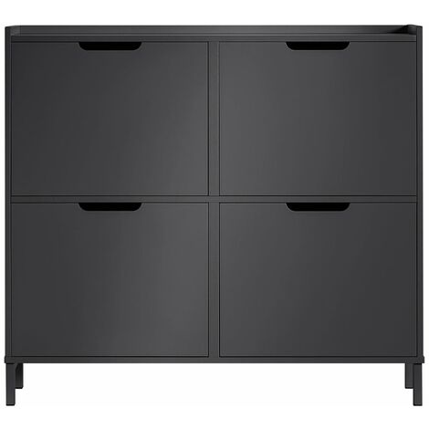 SoBuy Scarpiera Slim da Ingresso con 4 ante e 4 scomparti Salvaspazio 100x19x91 cm Nero FSR100-SCH