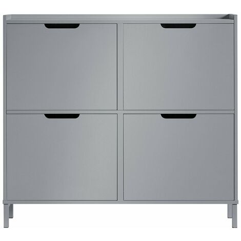 SoBuy Scarpiera Slim da Ingresso con 4 ante e 4 scomparti Salvaspazio 100x19x91 cm Grigio FSR100-HG