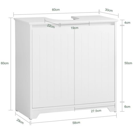 Mobiletto Sottolavabo HOMCOM - MDF Bianco, 60x30x60cm, 2 Ante, 3 Ripiani - Foto 7