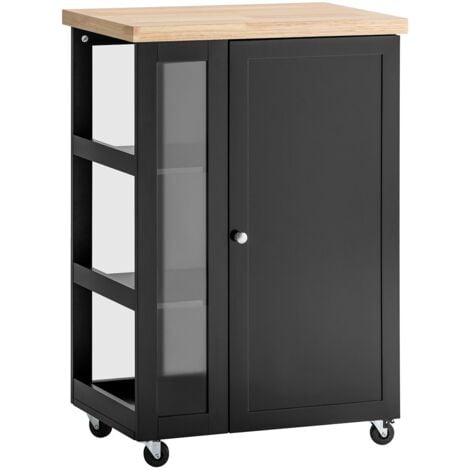 Carrello Cucina Credenza Bianca Con Armadio e portabottiglie Nero