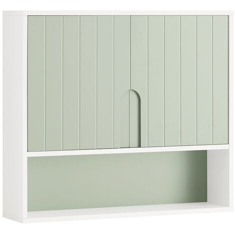 SoBuy Mobiletto Bagno Da Parete Pensile Bagno Pensile Cucina Con 3 Ripiani E 2 Ante Verde 60x15x54cm BZR140-GR