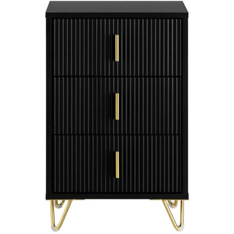 SoBuy Comodini letto con cassetti Tavolino da salotto o soggiorno Tavolino telefono 40x40cm Nero 3 cassetti FBT115-L-SCH