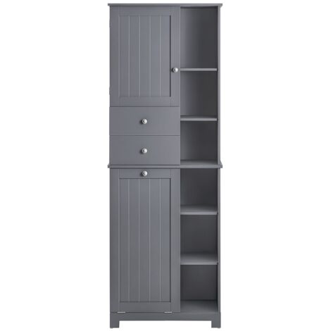 SoBuy Mobile alto con portabiancheria apribile Armadietto da Pavimento Mobile bagno Grigio 60x37x170cm BZR104-DG