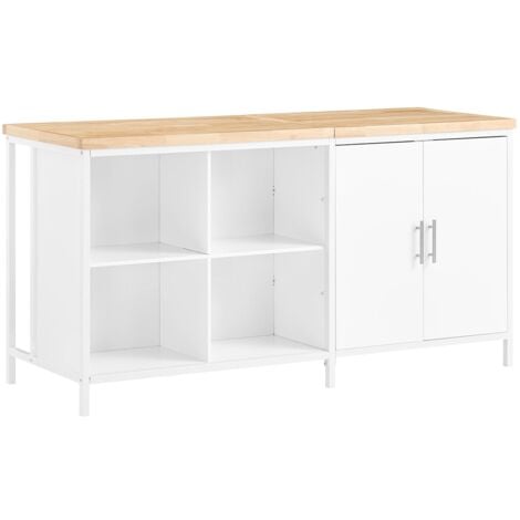 SoBuy Isola cucina Mobile da cucina autoportante Credenza Tavolo da bar design industriale Bianco 170x60x89cm KNL09-WN
