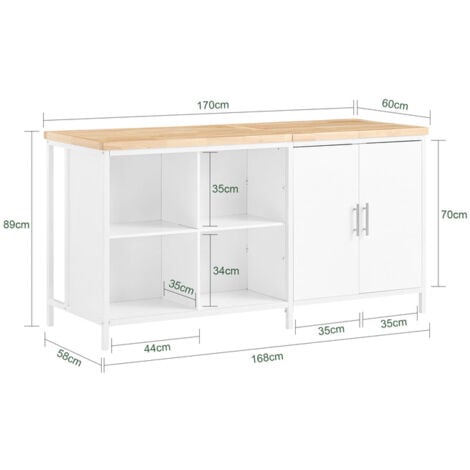 SoBuy Isola cucina Mobile da cucina autoportante Credenza Tavolo da bar design industriale Bianco 170x60x89cm KNL09-WN