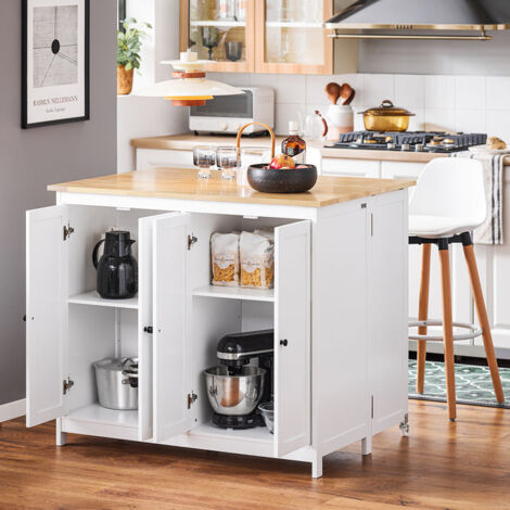 SoBuy Isola cucina con piano di lavoro espandibile Credenza Penisola cucina con ruote Bianco 107x76x92cm KNL10-WN