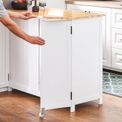 SoBuy Isola cucina con piano di lavoro espandibile Credenza Penisola cucina con ruote Bianco 107x76x92cm KNL10-WN