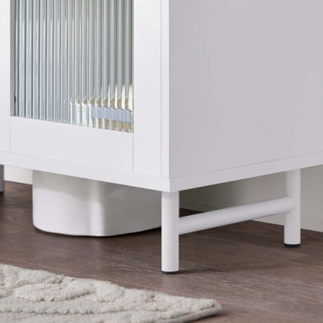 Mobile Sottolavabo Bagno Con Ante In Vetro - Bianco, 60x30x59 Cm, In MDF E1, Facile Da Montare