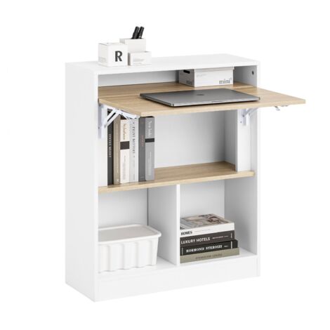 SoBuy Scrivania pieghevole Tavolo per computer con ripiani Tavolo da parete con Scomparto Bianco-Naturale 70x57x85cm FWT104-WN