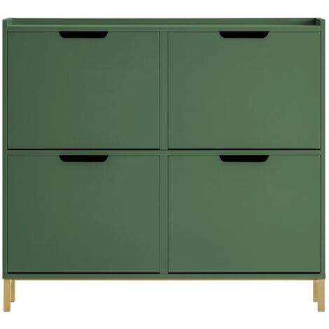 SoBuy Scarpiera con 4 ribalte Portascarpe salvaspazio Regolabili Verde Scuro L100xP19xA90cm FSR100-SY