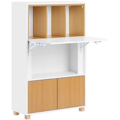 Scrivania Pieghevole SoBuy Multifunzionale - Con Ripiani E Cassetti, Bianco-Naturale 63x67x93cm