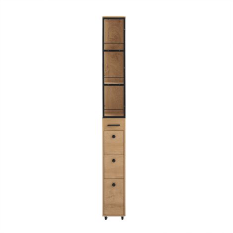 SoBuy Carrello Salvaspazio con Cassetti e Ruote, Mobiletto Multiuso per Cucina, Bagno e Lavanderia Naturale 20x40x170 cm NSR13-N