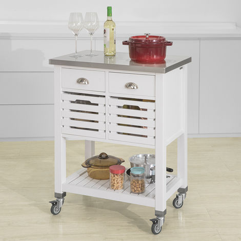 SoBuy Carrello cucina, carrello da servizio con piano in acciaio colore: Bianco, FKW22-WN