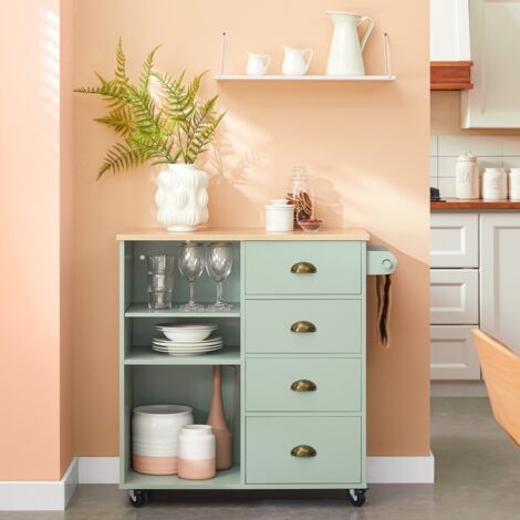 Carrello Cucina Con 2 Cassetti E 2 Ante - Mobile Multiuso Bianco 72x40x84cm Con Ruote - FKW123-WN - Foto 5