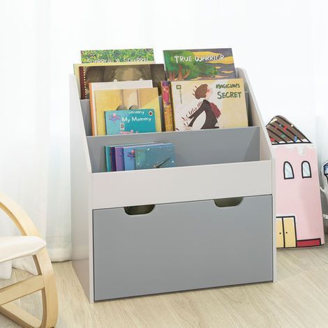 Libreria Montessori Bambini Con Ruote - Mobile Portagiochi Legno Bianco 44x32x37.5 Cm - Foto 4