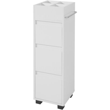 Mobiletto Alto Da Bagno SoBuy BZR201-SCH, 30x30x170 Cm, Stretto E Salvaspazio, MDF Impermeabile Nero Con Ante In Bambù, 6 Scomparti