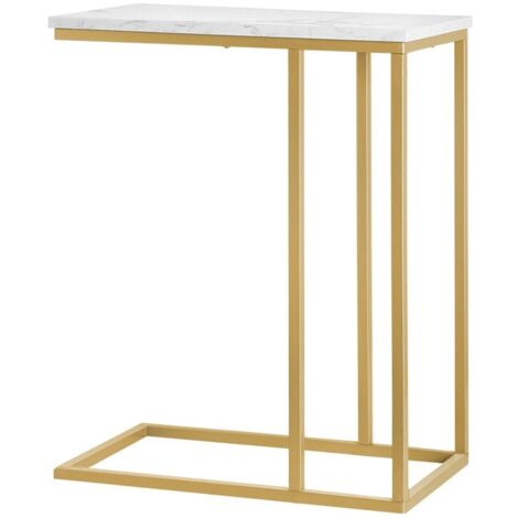SoBuy Tavolino da Divano, Forma-C, Tavolino Consolle L30P48A61cm, Aspetto Marmo, FBT87-G