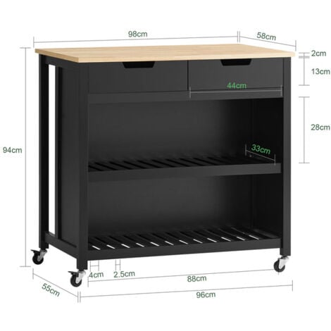 SoBuy Penisola Cucina Piano di Lavoro per Cucina con 2 cassetti a 2 Ripiani L100P60A94CM Nero FKW74-SCH