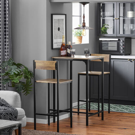 Litake Set Bar 3 Pezzi: Tavolo Pieghevole Con 2 Sgabelli E Ripiani, Stile Industriale, Per Cucina E Sala - 2