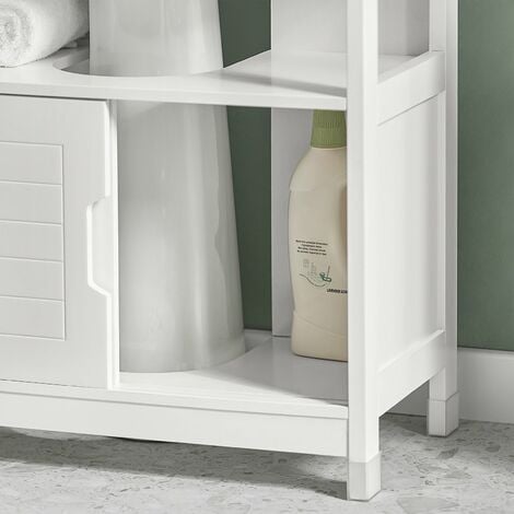 SoBuy Mobile Sottolavabo Per Bagno con Poggiapiedi Sottolavabo Bagno Mobile Bagno Sottolavabo Bianco FRG128-II-W