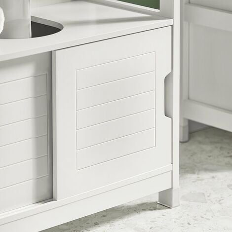 SoBuy Mobile Sottolavabo Per Bagno con Poggiapiedi Sottolavabo Bagno Mobile Bagno Sottolavabo Bianco FRG128-II-W