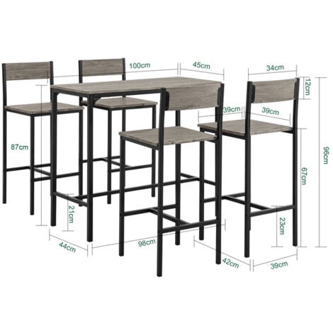 SoBuy Set 5 pezzi Tavolo con 4 sedie alto, Set di mobili da balcone,OGT14