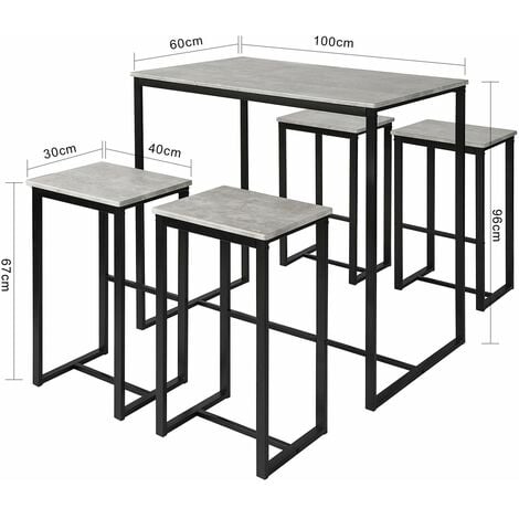 SoBuy Set 5 Pezzi Tavolo con 4 sgabelli Mobile Bar per casa Stile  Industriale L100P60A96cm Grigio