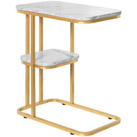 SoBuy Tavolino con 2 ripiani Tavolino da caffè Tavolino da Divano Aspetto Marmo Stile Vintage L50xP30XA58cm, FBT110-G