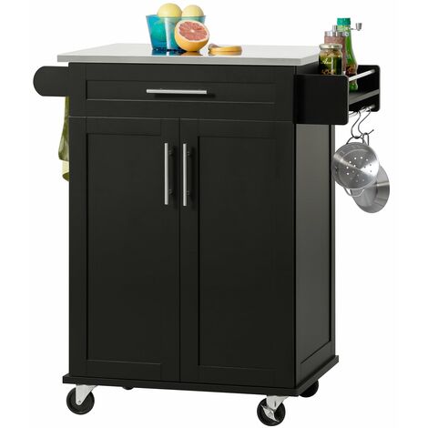 SoBuy Carrello Cucina Credenza Cucina Mobile Cucina Nero Con Route FKW110-SCH